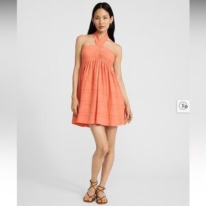 Express Crinkle Striped Tie Halter Mini Dress